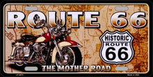 Route 66 Mother Road Motorcycle License Plate Car Tag