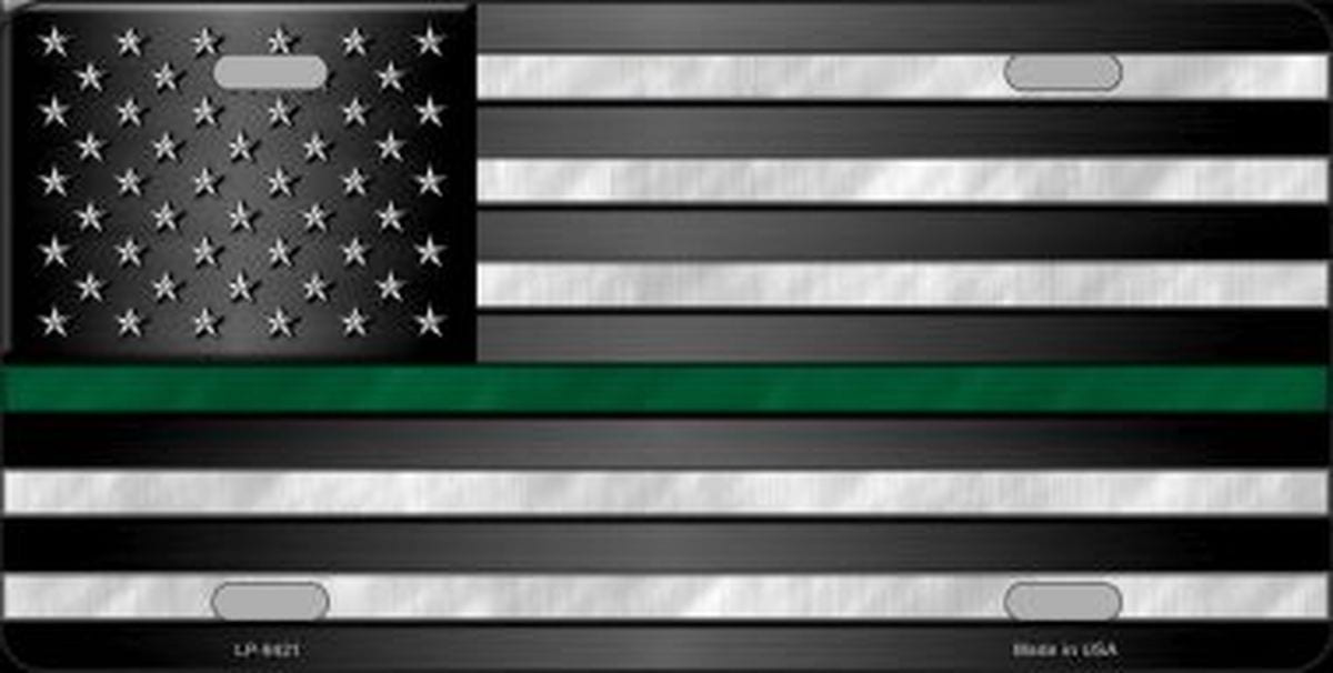 American Flag Thin Green Line License Plate Car Tag