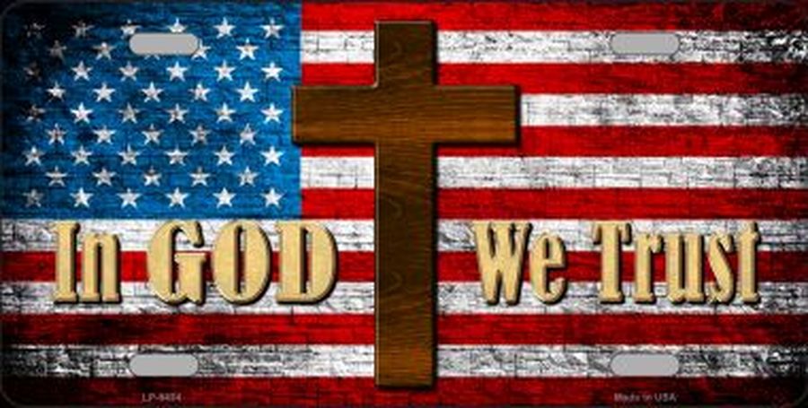 In God We Trust American Flag Cross License Plate Car Tag