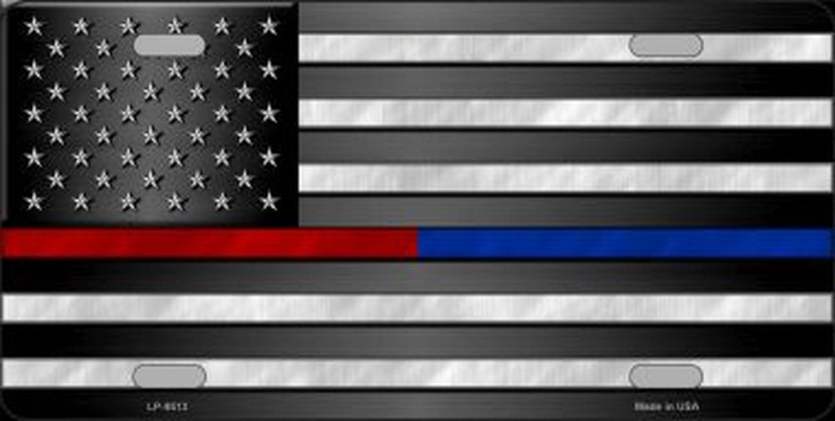 American Flag Police Fire Thin Red Blue License Plate Car Tag