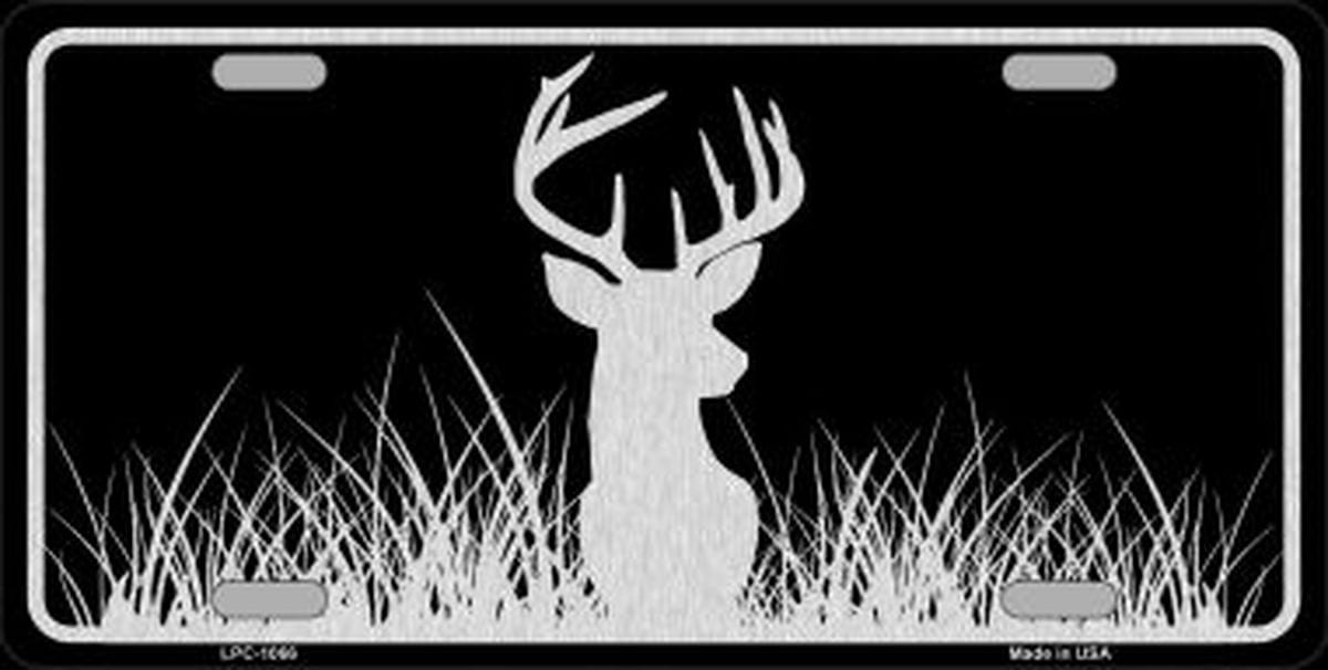 Deer Black Brushed Chrome Hunter License Plate Car Tag
