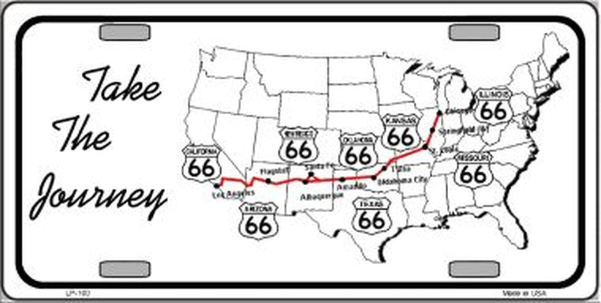 Take The Journey Route 66 License Plate Car Tag