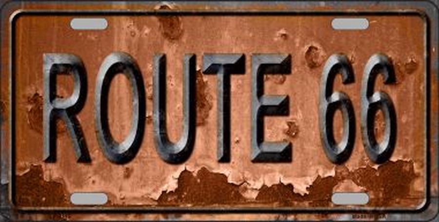 Route 66 Rusty Look License Plate Car Tag