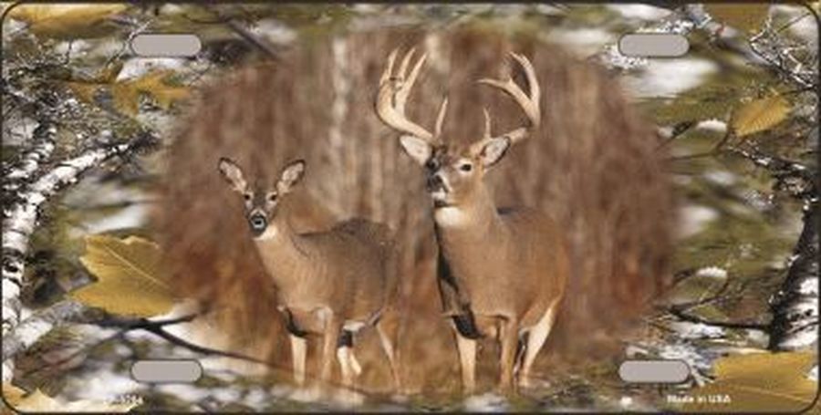 Deer On Camo Hunter License Plate Car Tag