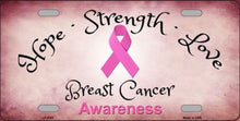 Breast Cancer Ribbon Awareness License Plate Car Tag