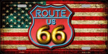 American Flag Route 66 Neon License Plate Car Tag