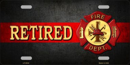 Retired Firefighter Thin Red Line License Plate Car Tag