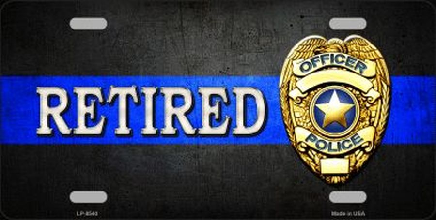 Retired Police Thin Blue Line License Plate Car Tag