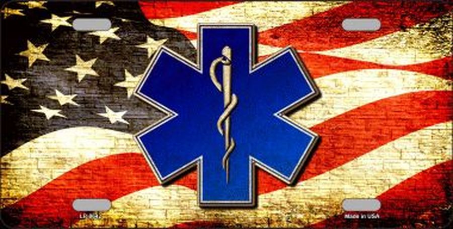 EMT Logo With USA American Flag License Plate Car Tag