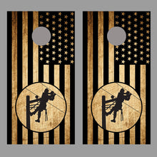 Lineman American Flag Cornhole Black Wood Board Decal Wrap set