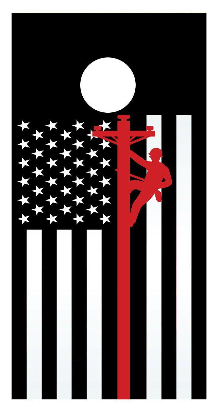 Thin Red Line Lineman Corn hole Board Decal Wrap