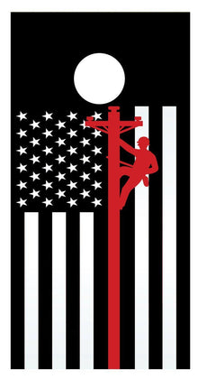 Thin Red Line Lineman Corn hole Board Decal Wrap