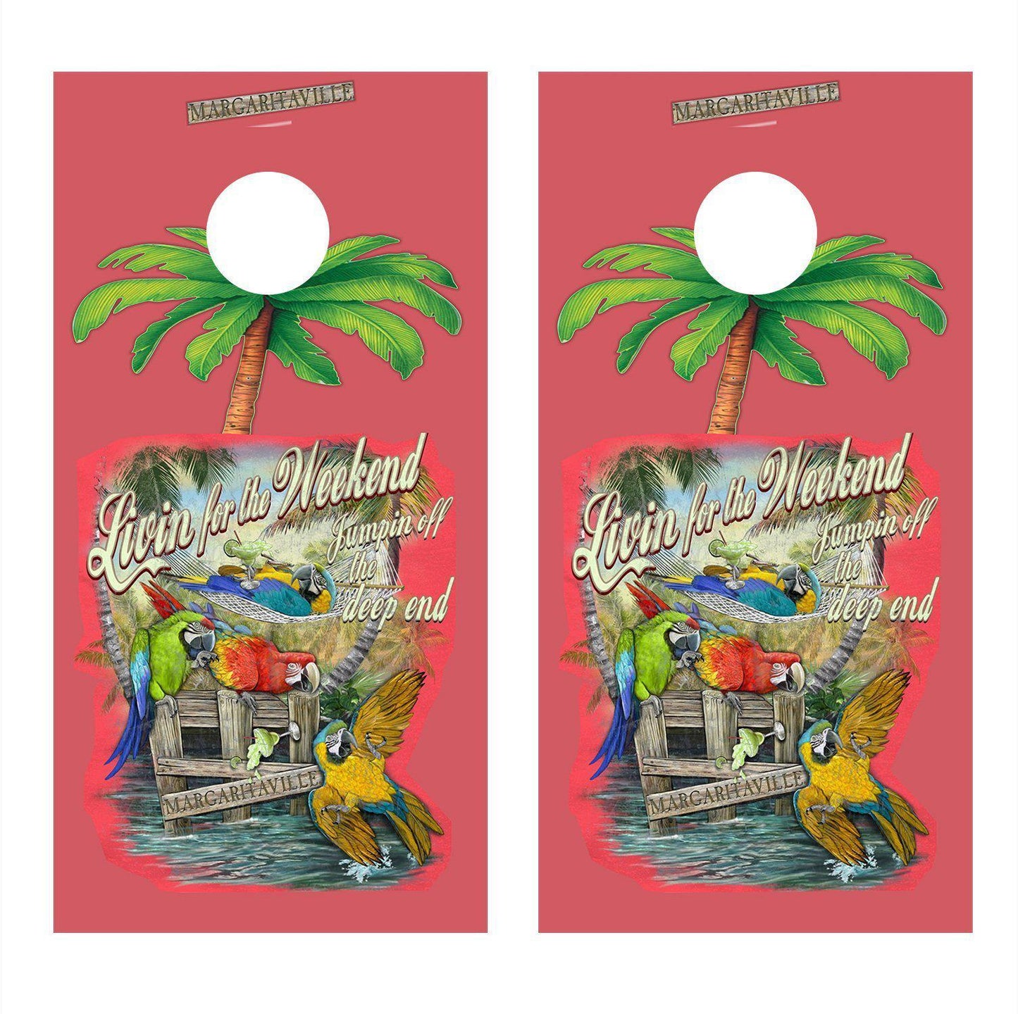 Livin for the Weekend Pink Cornhole Board Decal Wraps