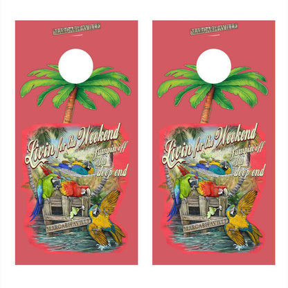 Livin for the Weekend Pink Cornhole Board Decal Wraps