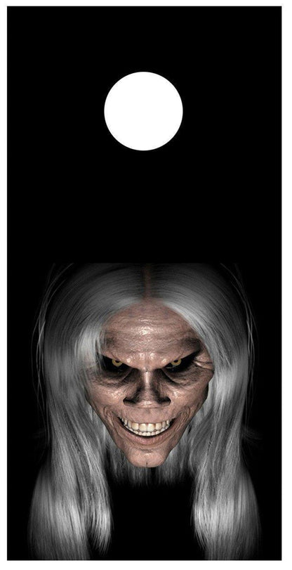 Long Hair Scare Horror Face Cornhole Skins Board Decal