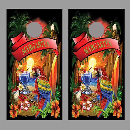 Margaritaville cornhole skins black decal wrap skins set