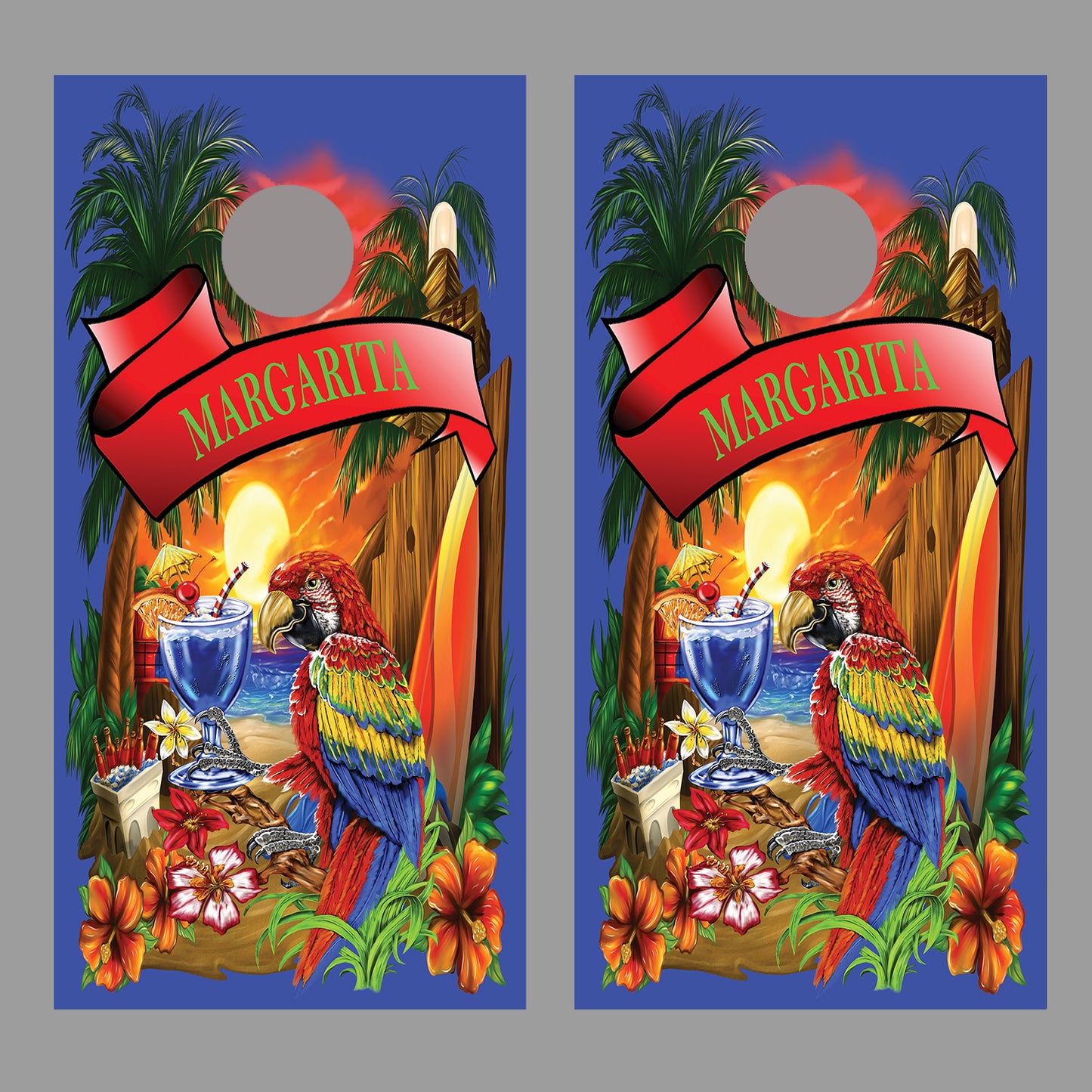 Margaritaville Cornhole Skins Dark Blue Board Decal Wrap set
