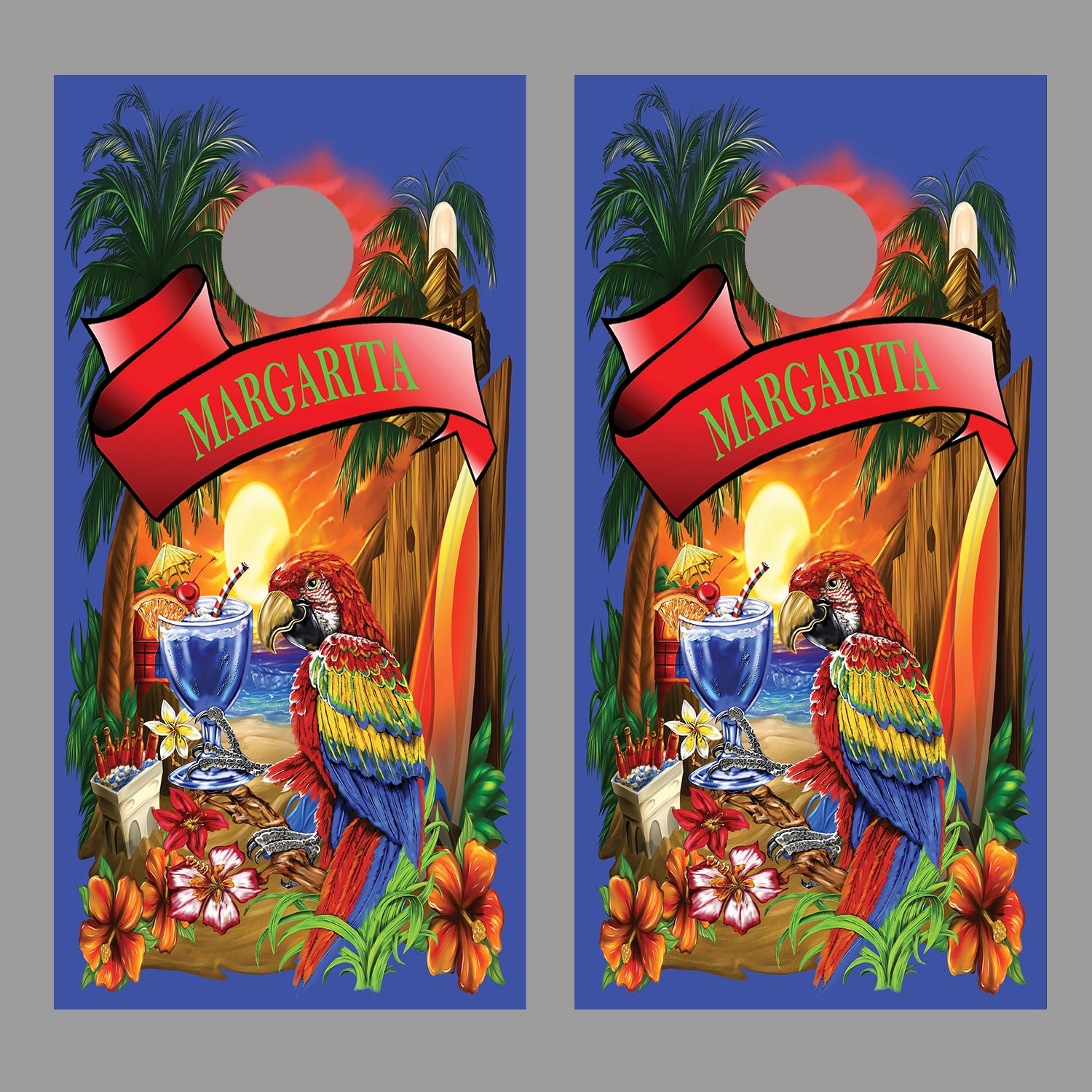 Margaritaville Cornhole Skins Dark Blue Board Decal Wrap set