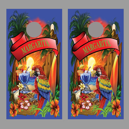 Margaritaville Cornhole Skins Dark Blue Board Decal Wrap set
