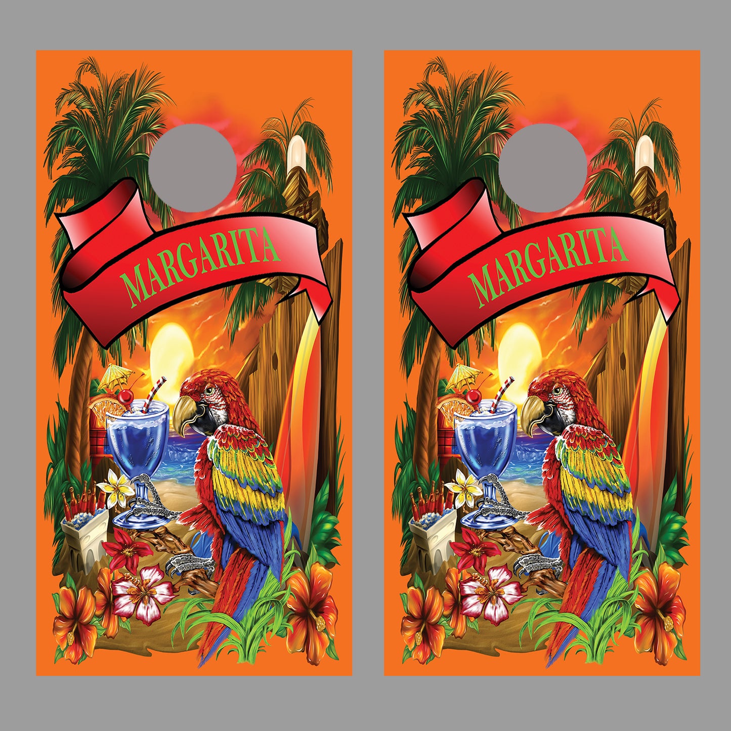 Margaritaville CornHole Wraps Orange Board Decal Skin set