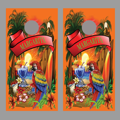 Margaritaville CornHole Wraps Orange Board Decal Skin set