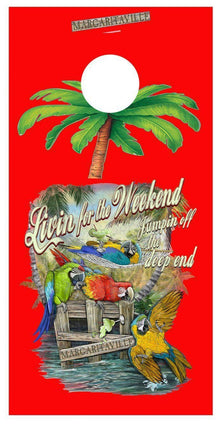 Livin for the Weekend Red Cornhole Board Decal Wrap