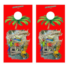 Livin for the Weekend Red Cornhole Board Decal Wrap