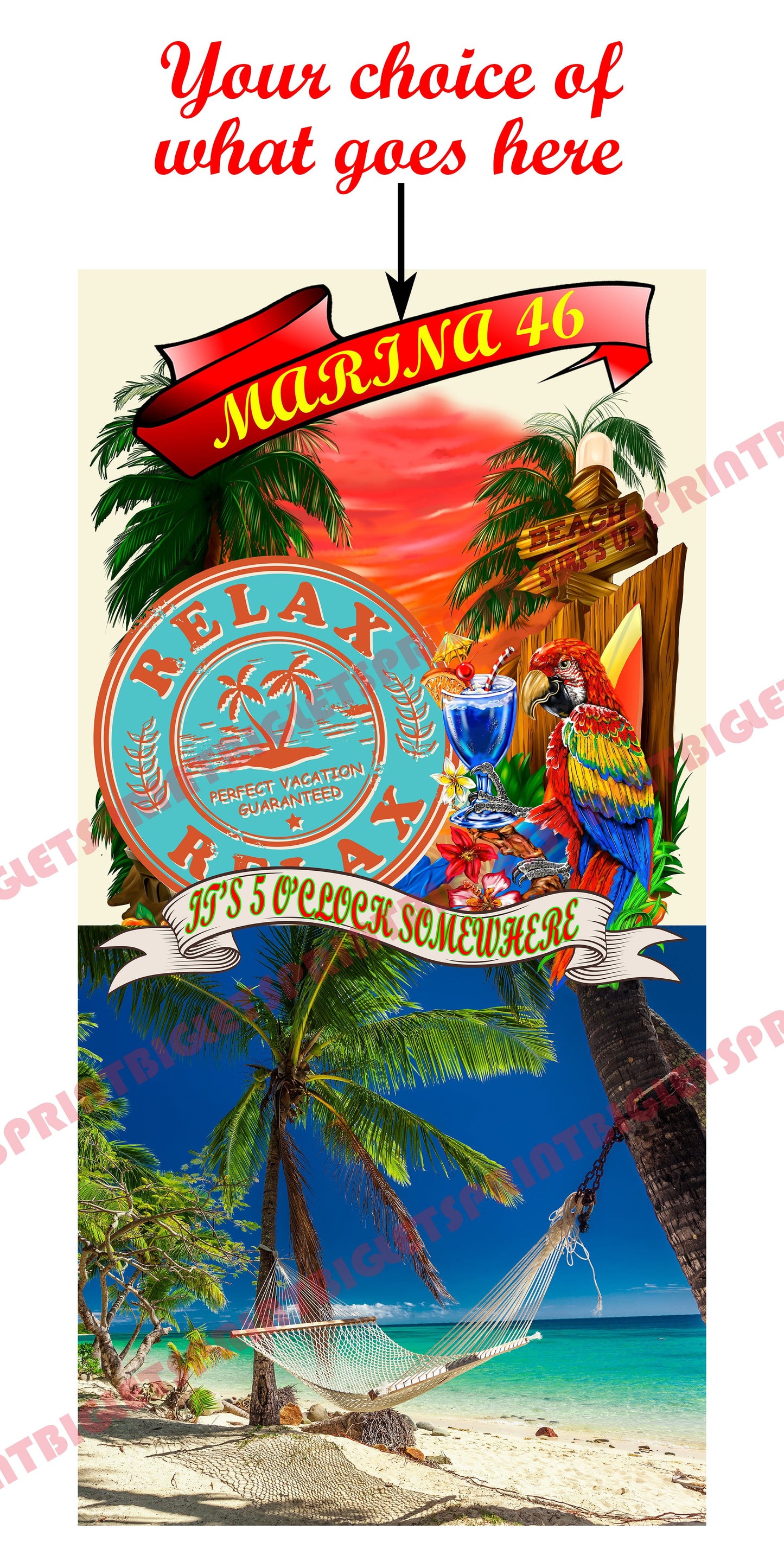 Beachy design with your choice of upper banner saying Cornhole Decal Wraps