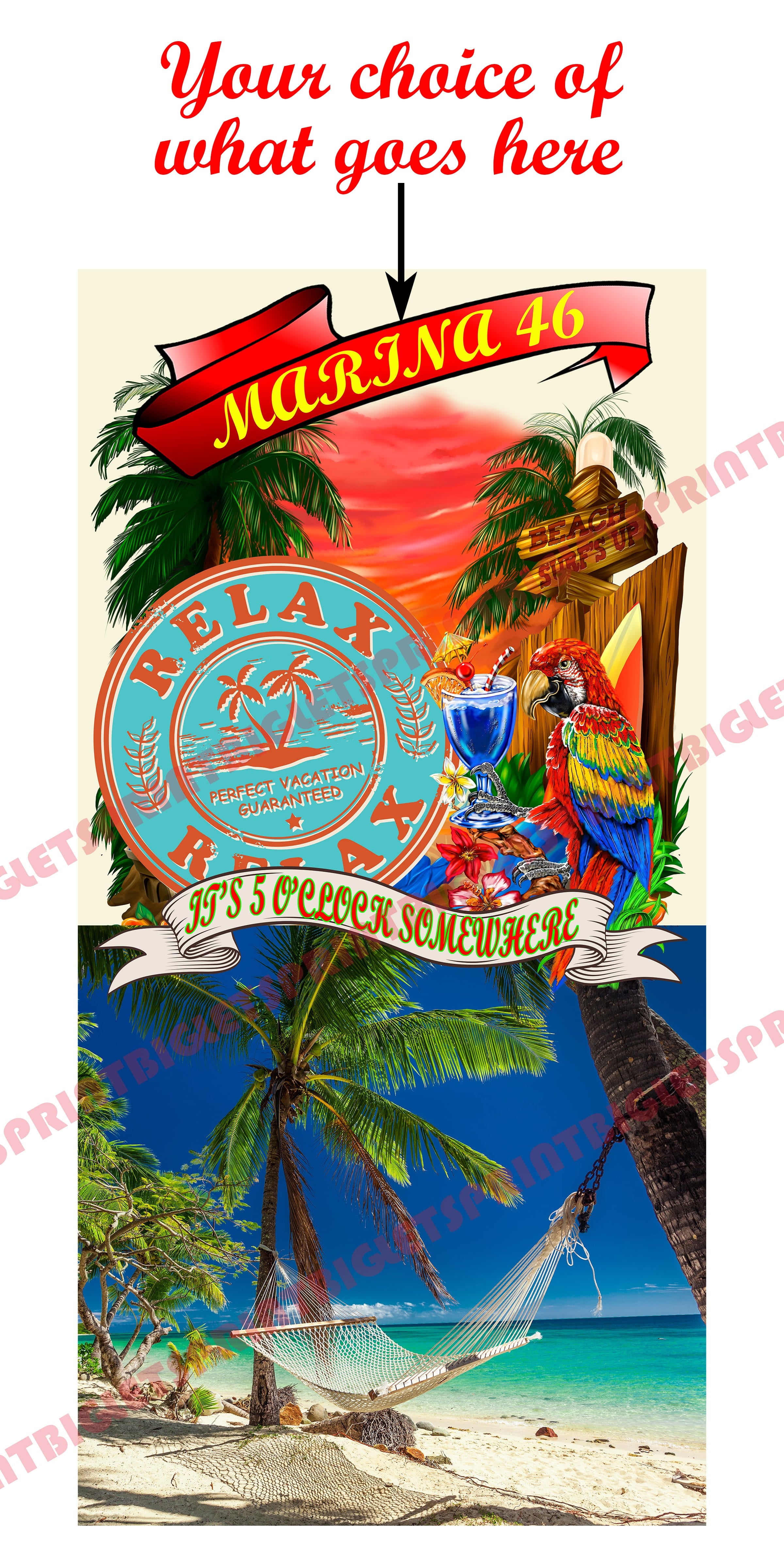 Beachy design with your choice of upper banner saying Cornhole Decal Wraps