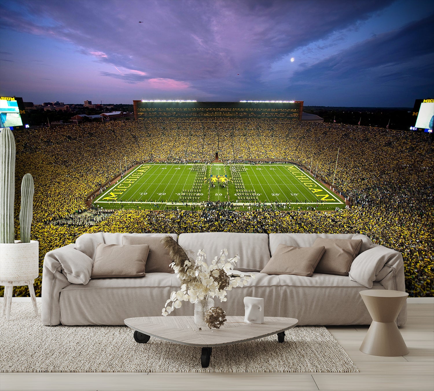 Michigan Stadium Wallpaper Big House Night 1 Wall Mural living room couch