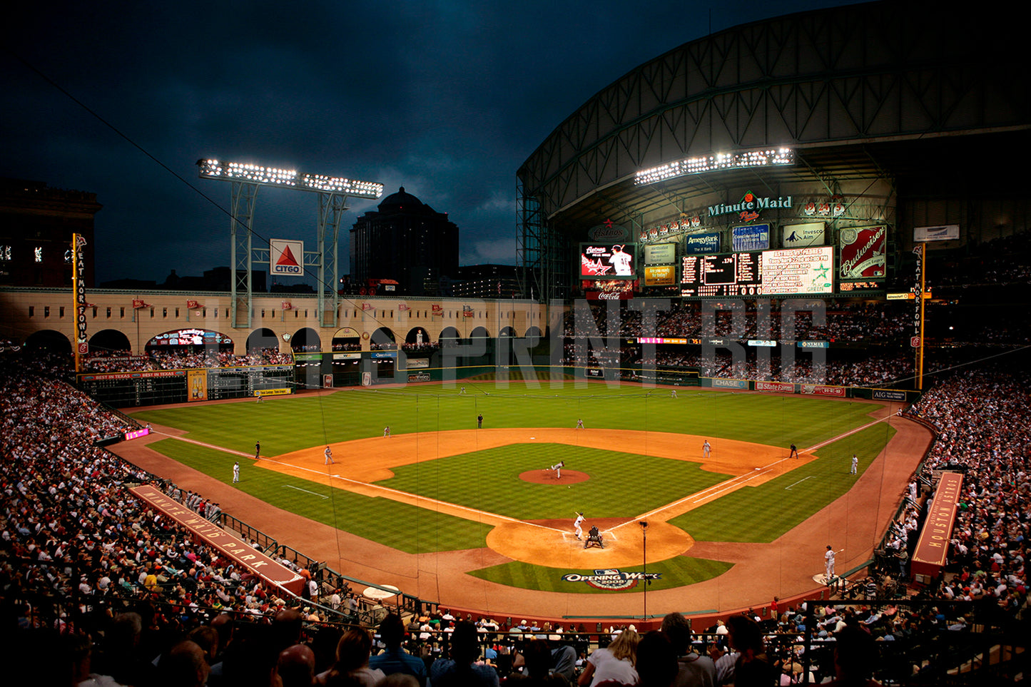 Minute Maid Park at Night Baseball Diamond Field Custom Designed Wallpaper Mural