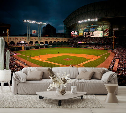 Minute Maid Park at Night Baseball Diamond Field Custom Designed Wallpaper Mural