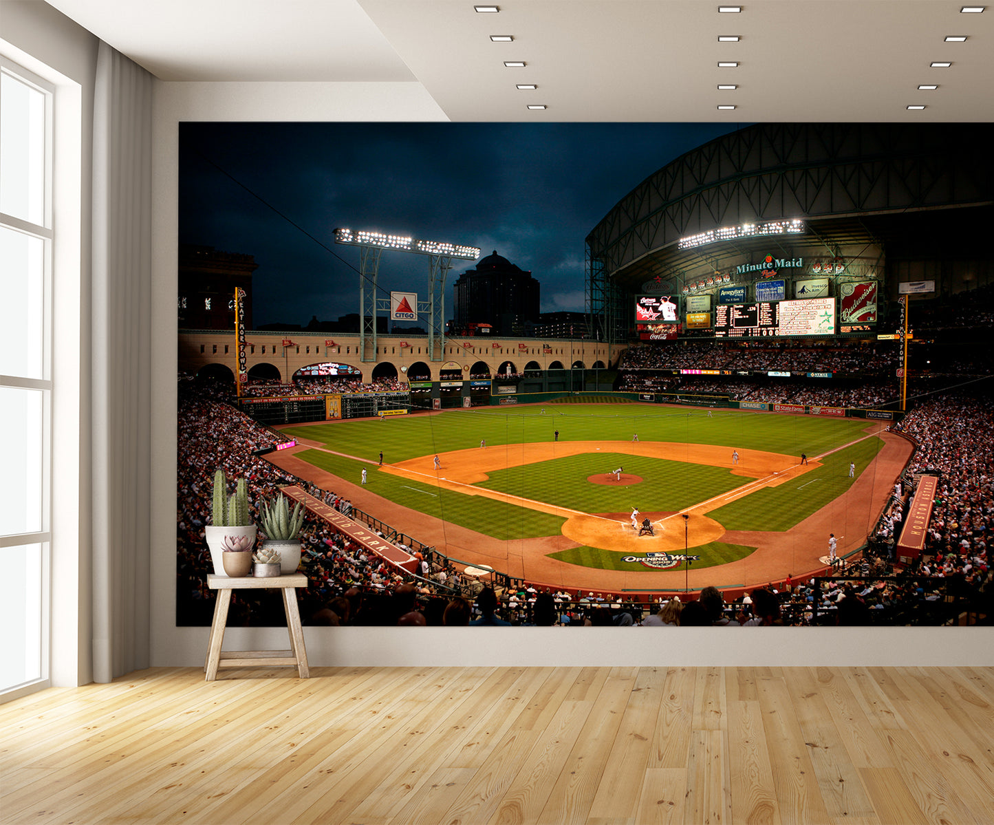 Minute Maid Park at Night Baseball Diamond Field Custom Designed Wallpaper Mural