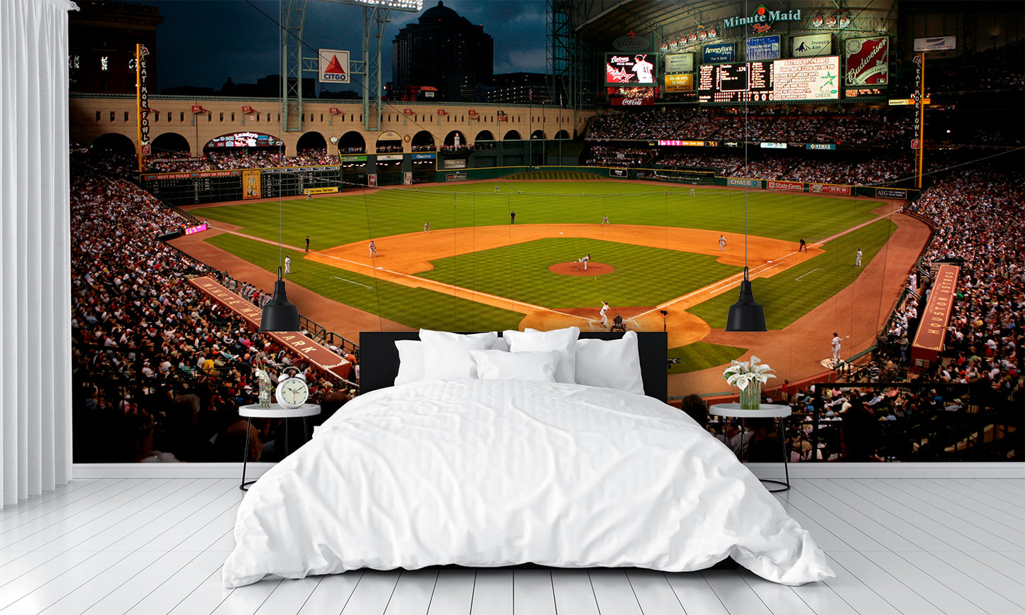 Minute Maid Park at Night Baseball Diamond Field Custom Designed Wallpaper Mural