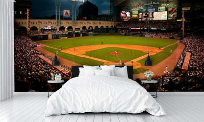 Minute Maid Park at Night Baseball Diamond Field Custom Designed Wallpaper Mural