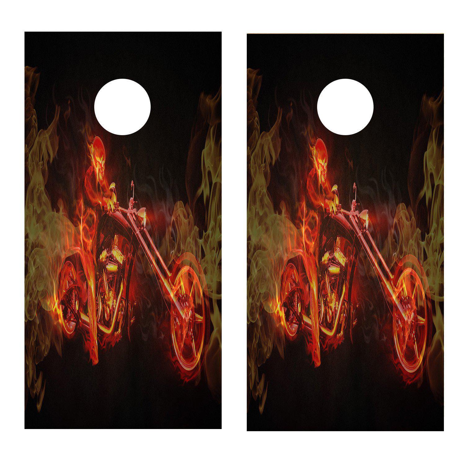 Flames Motorcycle Cornhole Version 1 Corn hole Wrap