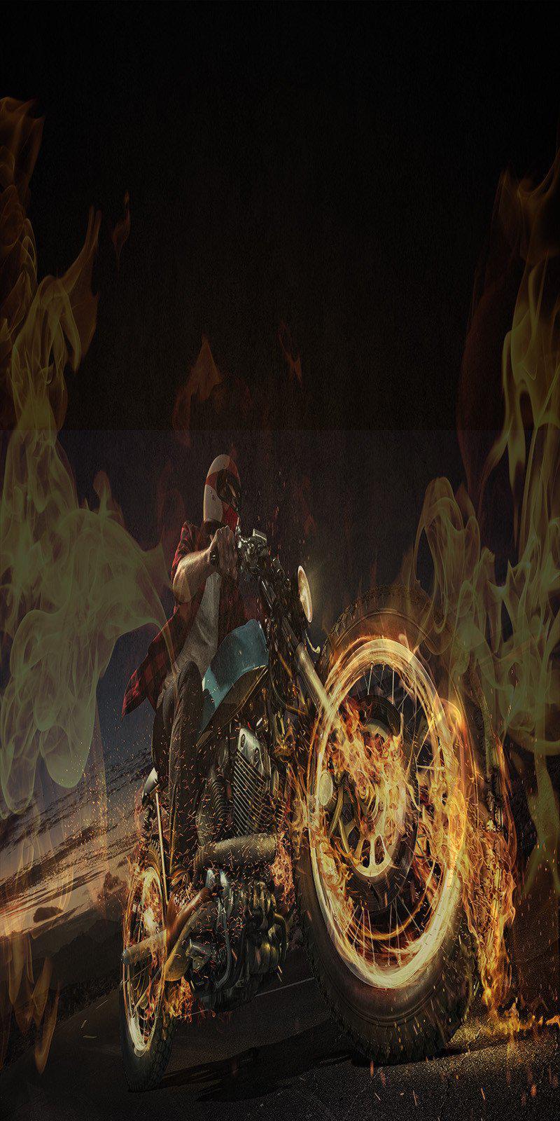 Flames Motorcycle Cornhole Wrap Version 2 Cornhole Decal