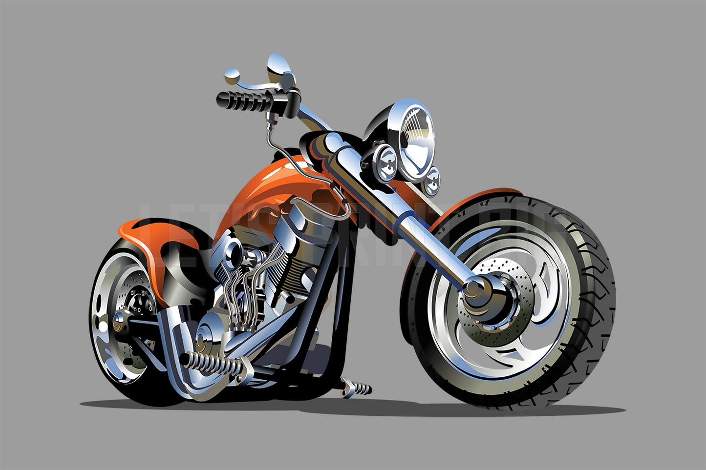 Car Art Motorcycle Orange Chopper Wall Decal