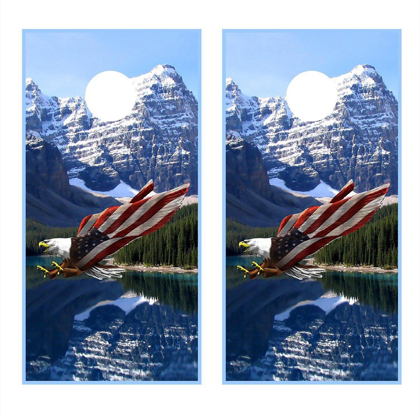 Mountains Eagle American Flag Hunt Cornhole Board Decal Wraps