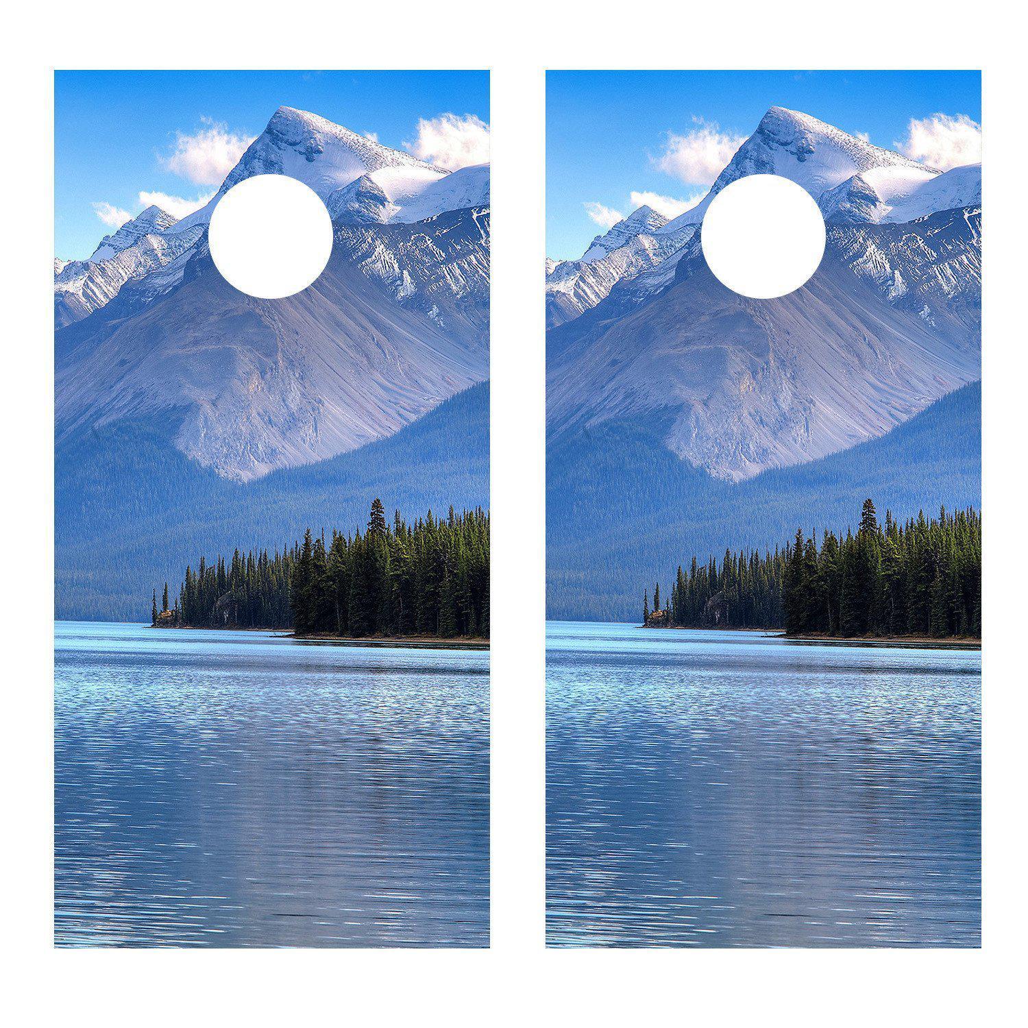 Mountains Lake Version 2 Cornhole Skins Board Decal Wrap