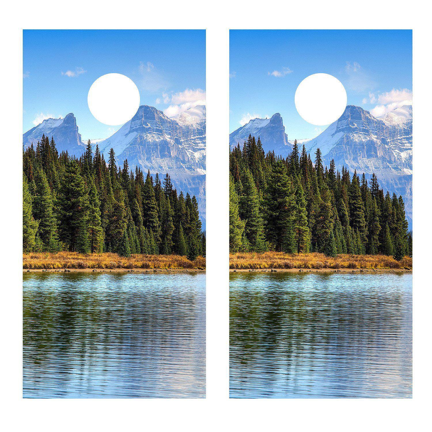 Mountains Lake Version 1 Cornhole Skins Board Decal Wrap