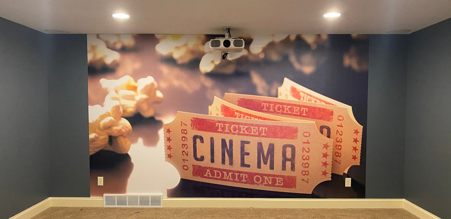 Movie Cinema Tickets Popcorn Wallpaper Custom Mural