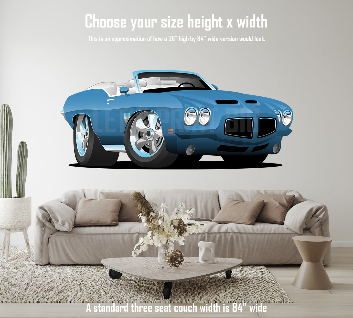 Car Art Pontiac GTO Muscle Car Cartoon 12 Convertible Wall Decal