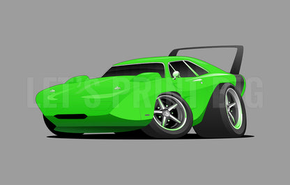 Car Art Plymouth Superbird Muscle Car Cartoon 17 Lime Green with Black Wing Wall Decal