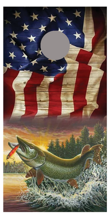Muskie And Flag Design A Corn Hole Board Decal Wrap