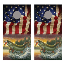 Muskie And Flag Design A Corn Hole Board Decal Wrap
