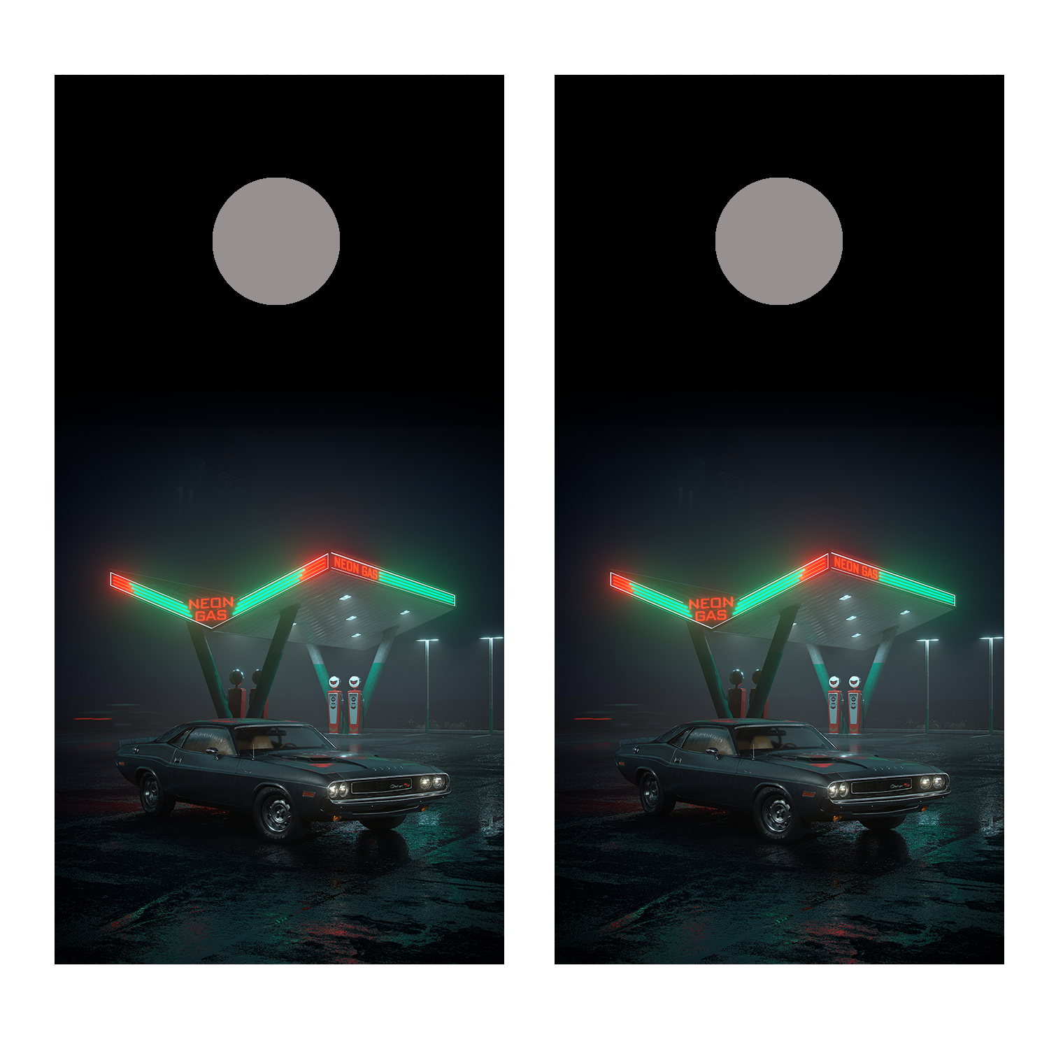 Neon Gas Station Cornhole Board Decal Wraps