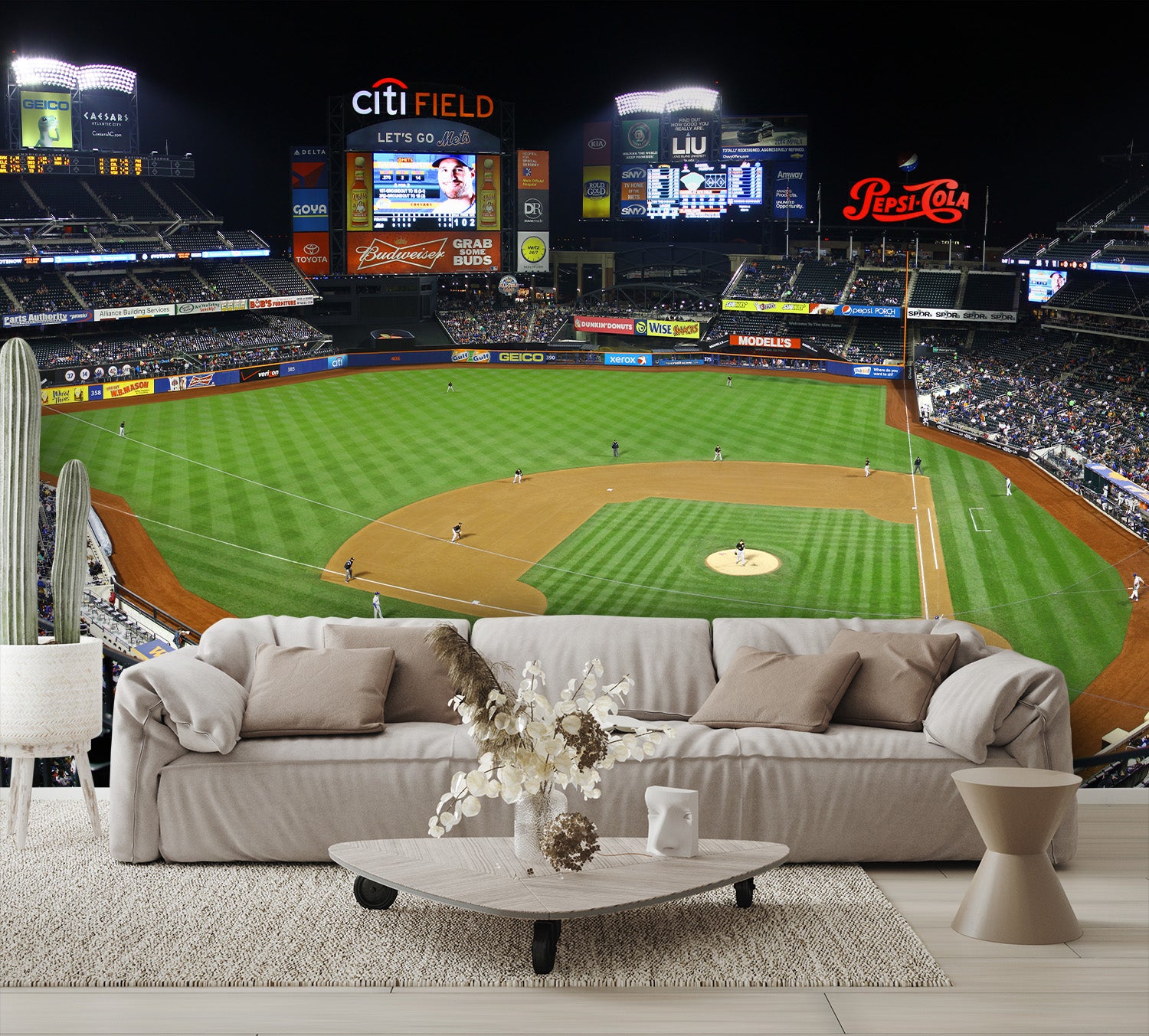 Citi Field Baseball Diamond Field at Night Custom Designed Wallpaper