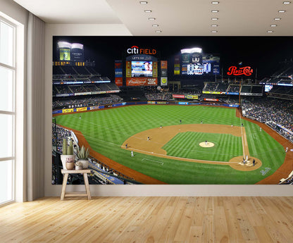 Citi Field Baseball Diamond Field at Night Custom Designed Wallpaper