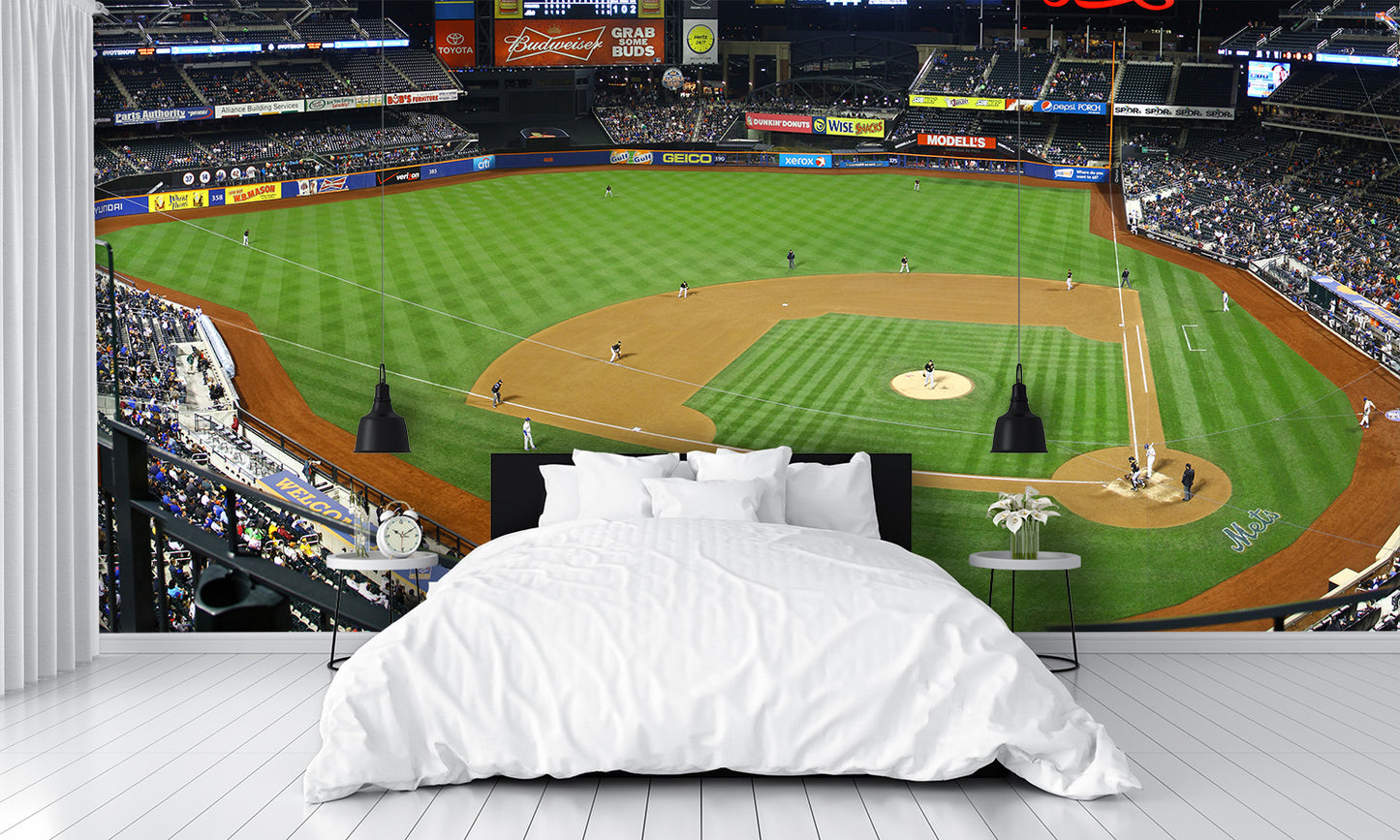 Citi Field Baseball Diamond Field at Night Custom Designed Wallpaper